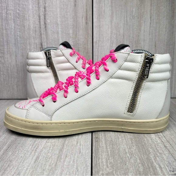 P448 Pink Crackle White Leather Skate Sneaker Shoes Women’s Size 8 EUR 38 - Picture 2 of 11